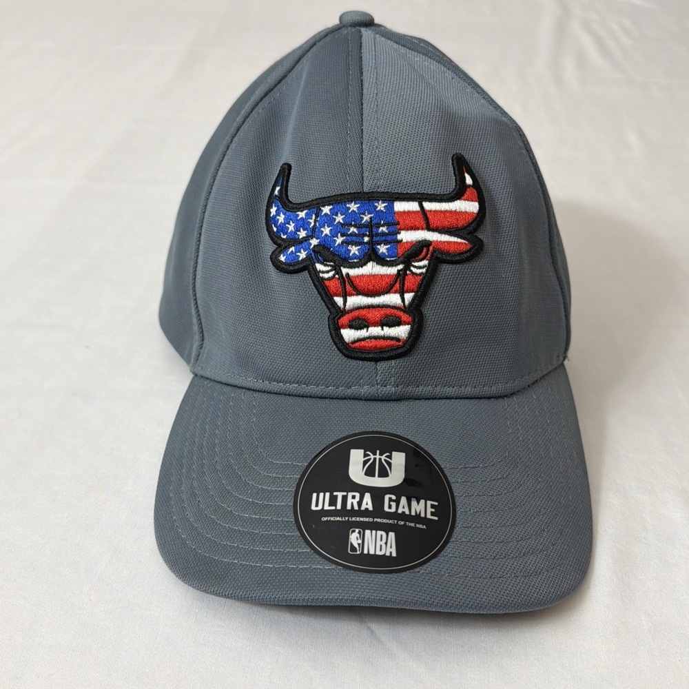 Chicago Bulls NBA Ultra Game Gray Embroidered Fitted Hat‎ American Flag ONE SIZE